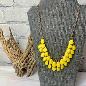 Yellow Teardrop Beaded Gold Tone Two Layer Necklace